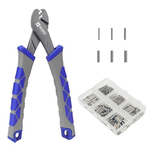 Booms Fishing XW41 Hand Crimping Tool for Single Sleeves, Crimping Capacity (Wire Diameter 0.1 to 1.5mm), Includes 300 Sleeves