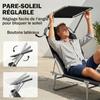Folding Sun Lounger, Chaise Lounge, Multi-Position Backrest, Sunshade, 187 x 58 x 36 cm, Black