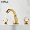 Bathroom Basin Faucet Black Sink Tap Brass Gold Faucet Bathroom Sink Faucet 3 Hole Crystal Handle Hot And Cold Water Tap