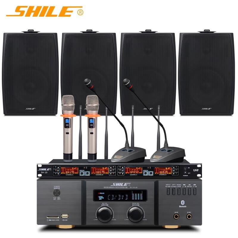 

SHILE Wall-Mounted Conference Speaker System with Bluetooth Amplifier and Wireless Microphones CN plug (adapter included)