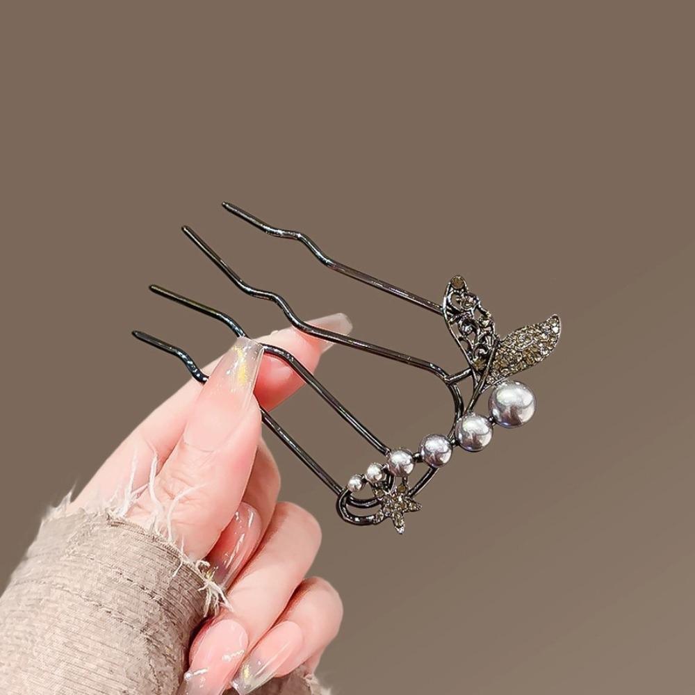 1pc New Fashionable Commuter Comb Disc Hair Bead Four Toothed Comb Disc Hair Artifact Hairpin Female Hairpin Retro Insert Comb