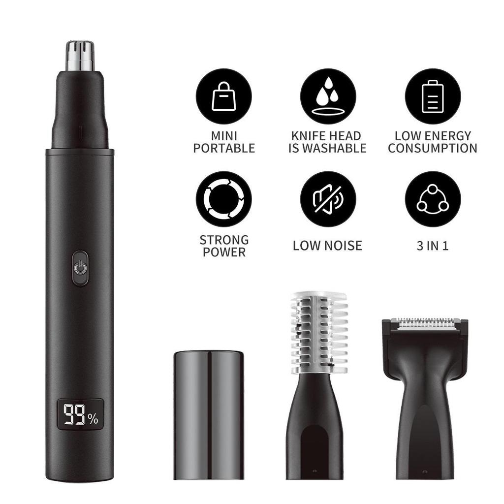 Rechargeable Multi-Functional Type-C Men's Grooming Kit: 3-in-1 Electric Nose Hair Trimmer