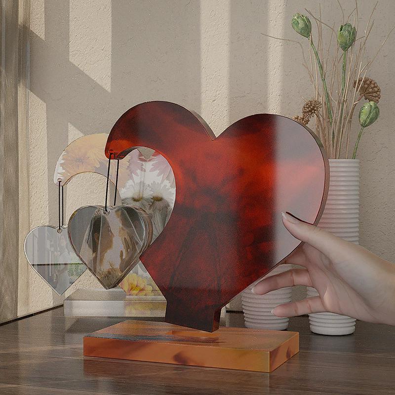 WTEMPO DIY Epoxy Resin Molds Kit with Colorful Bead Chains Big Heart Small Heart Shaped Design with Base Hanging Photo Frame Molds