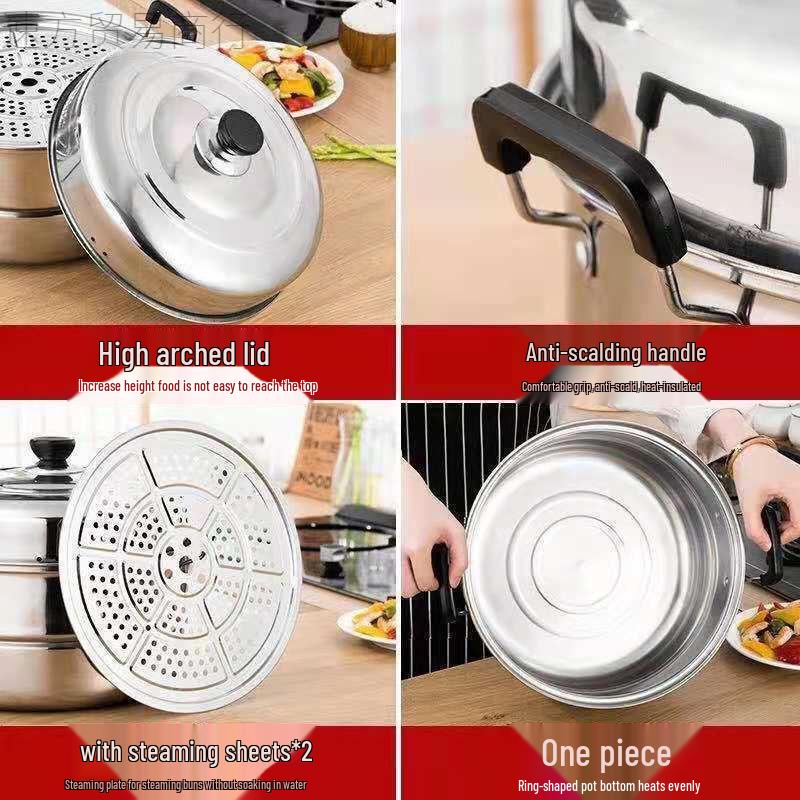 Large Dual-Layer Stainless Steel Steamer & Soup Pot for Induction and Gas Stoves