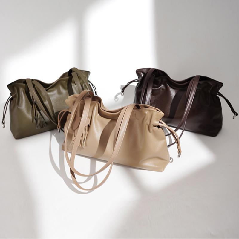 Designer Kordelzug Wolken-Tragetasche Luxuriös Echtes Leder Plissiert Vintage Schultertasche Elegant Schlicht Großraum-Handtasche
