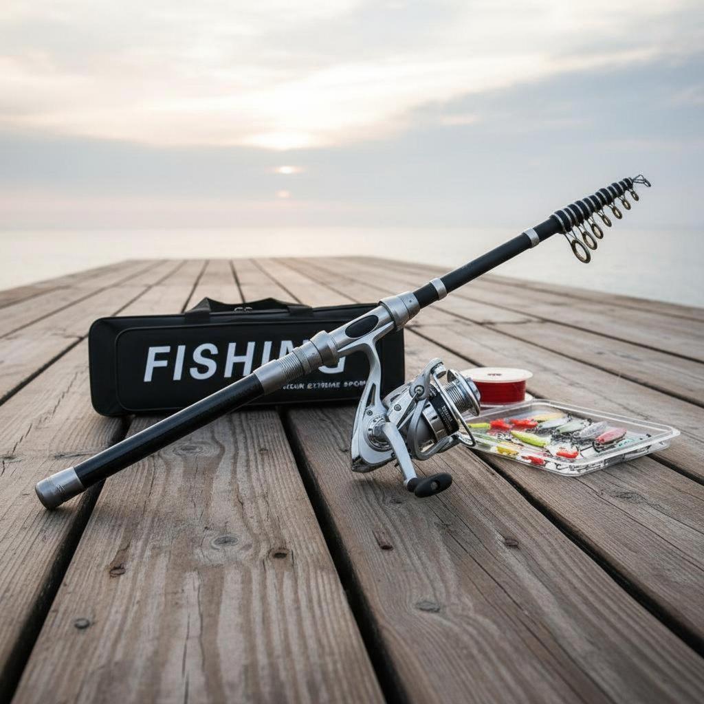 Telescopic Fishing Rod and Reel Set Carbon Fiber for Travel, Beginners