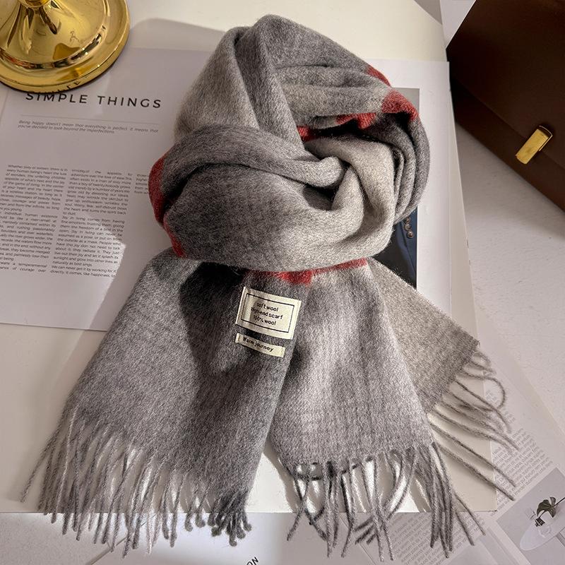 100% Pure Wool Winter Scarf for Women Long Warm Cashmere Scarves Hijab Lady Plaid Shawl Wrap Female Pashmina Bandana Headscarves