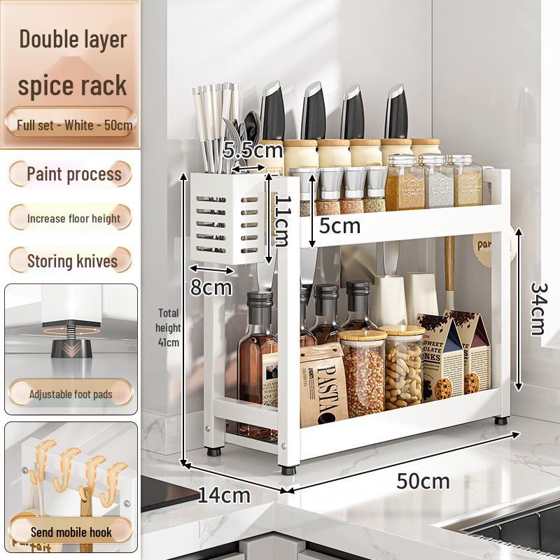 Countertop Kitchen Storage Rack for Spices and Sauces - Organize Oil, Salt, Vinegar, and Soy Sauce
