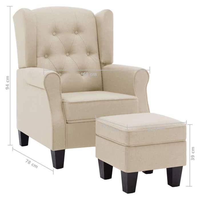 VidaXL Fauteuil avec repose-pied Crème Tissu