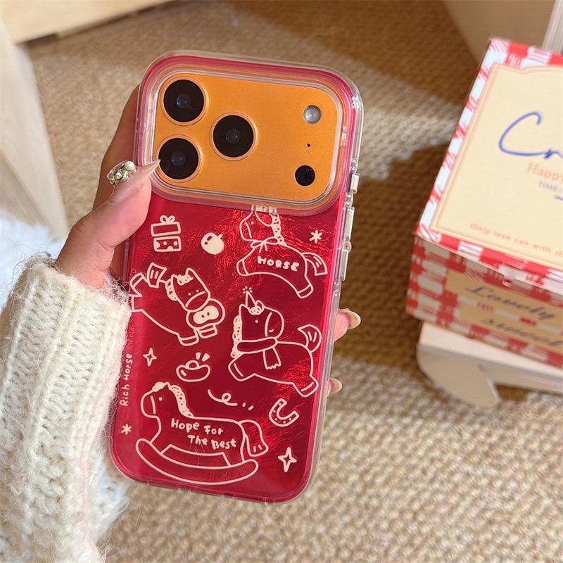 

Festive Red Stripes Horse iPhone Case for 17/16ProMax/15/14 Models with Premium Feel iPhone 15 Pro Max