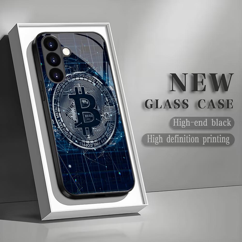 Technologie Bitcoin Schwarzes Glas Handyhülle Geeignet für Samsung Galaxy S26 S25 S24 S22 S21 S20 FE/Ultra/Plus Sturzfest Rückseite