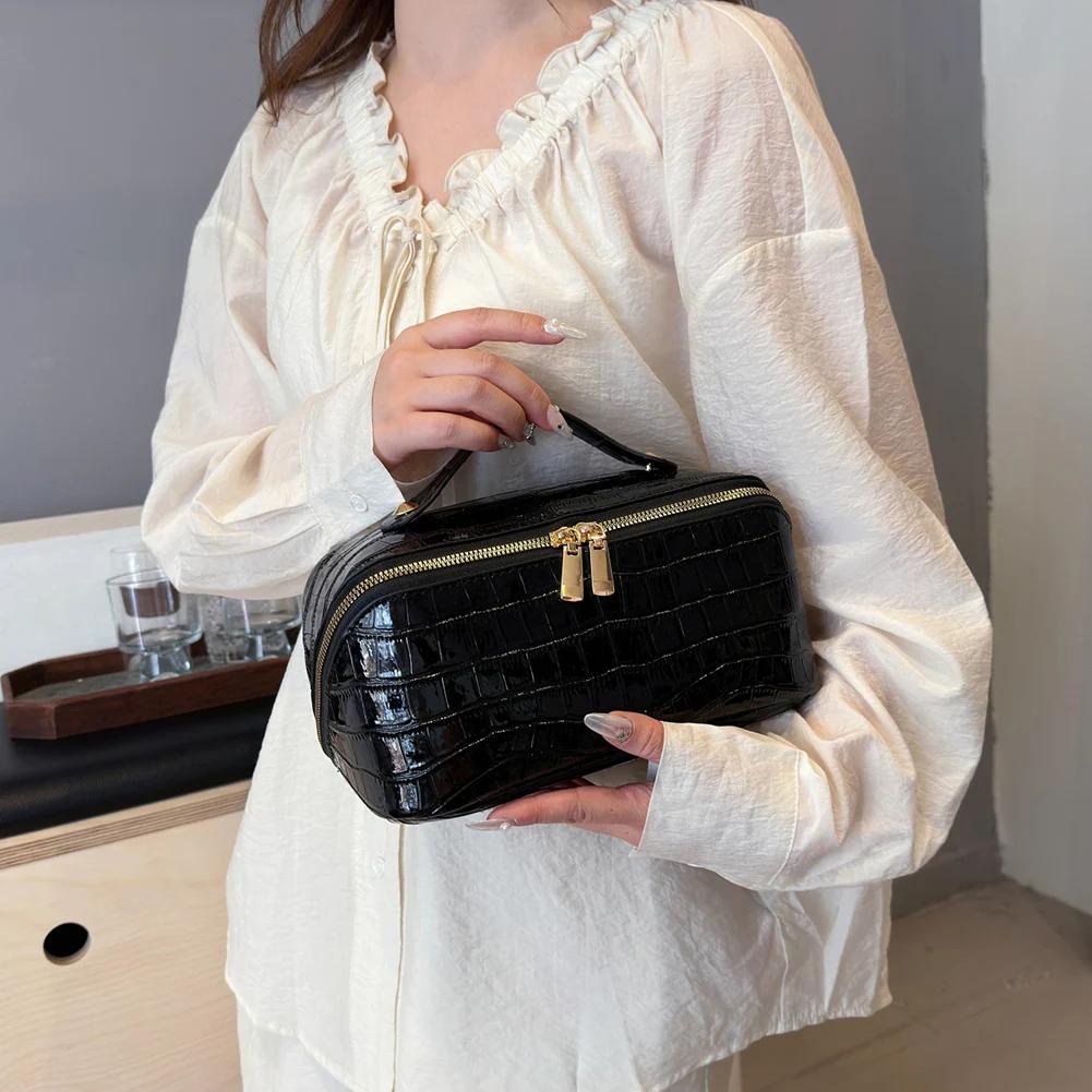 PU Leather Makeup Bag Simple Cosmetic Bag Multi-Compartment Travel Toiletry Bag Makeup Organizer Bag Women Cosmetics Handbag