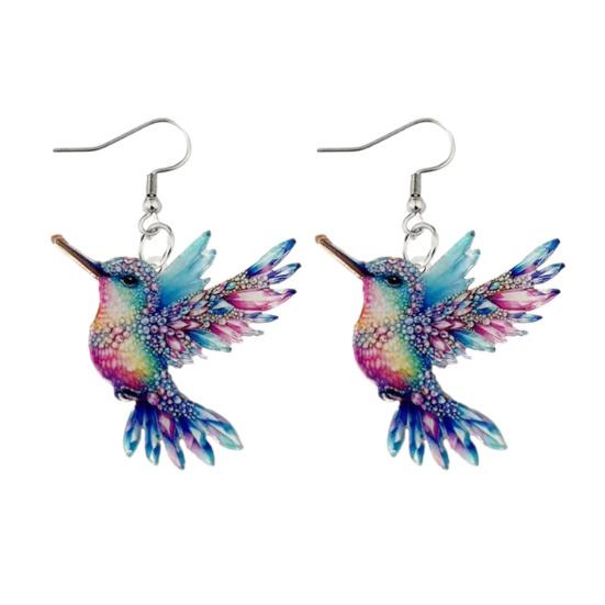 1 Pair Acrylic Colorful Bird Dangle Earrings 2D Hummingbird Hook Earrings Hypoallergenic Women Bird Drop Earrings Fashion Jewelry