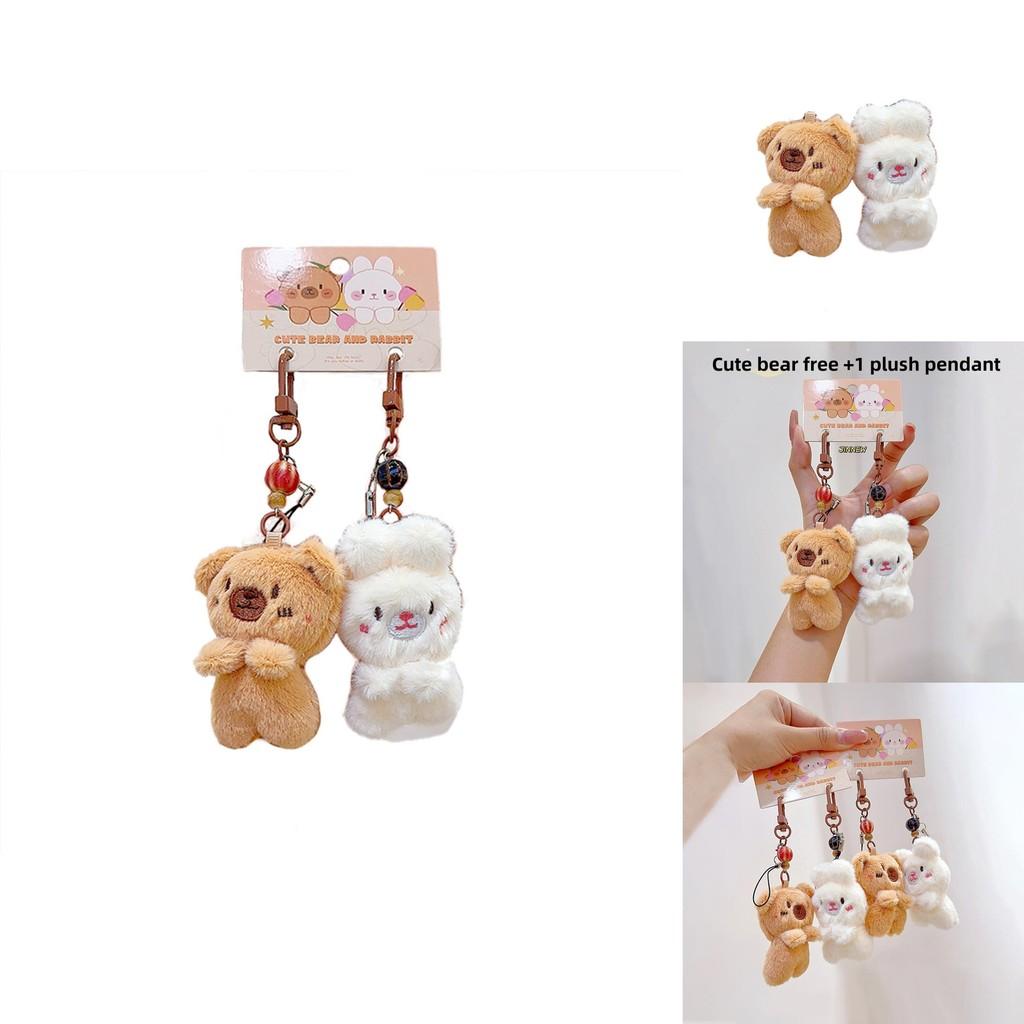 Rabbit Bear Plush Animal Keychain Set With Soft Fur For Kids And Collectors