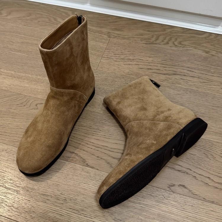 Korean Version of Maillard Suede Suede Flat-bottomed Western Cowboy Boots Short Boots Women's Autumn and Winter Versatile Rear Zipper Thin Boots