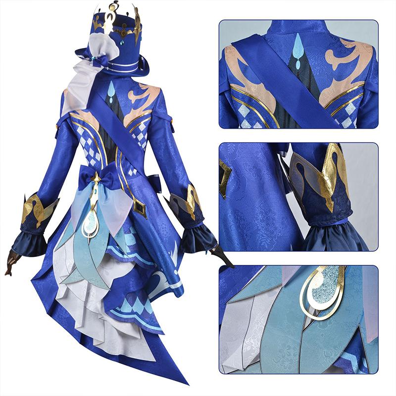 Genshin Impact Furina Cosplay Kostüm Fontaine Wassergott Focalors Halloween Kostüm Frauen Party Rollenspiel Blau Uniform