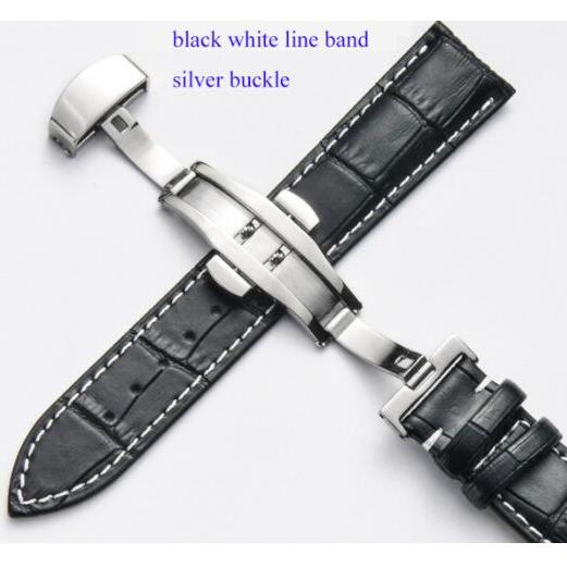 12 13 14 15 16 17 18 19 20 21 22 23 24mm Watch Band For Women Men Wristwatch Straps  Leather Double Press Butterfly Clasp