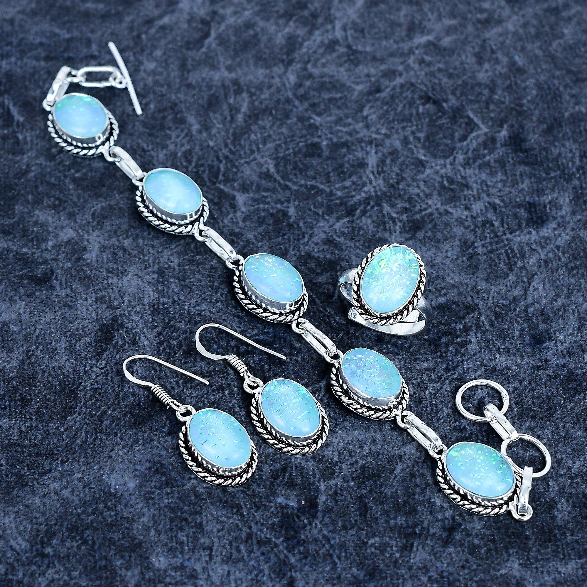 

Blue Triplet Opal Gemstone Handmade 925 Sterling Silver Jewelry Set M-3199