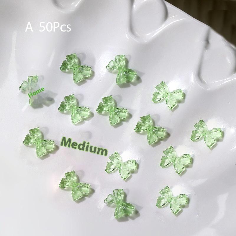 50Pcs Ice Transparent French Ribbons Colorful Resin Bowknot Charm Bowtie Jewelry Nail Art Decorations Manicure Tools Accessories