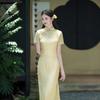 Bright Yellow and White Cheongsam Girl Young 1011 Early Autumn New Chinese Style Improved Slim and Thin Cheongsam Skirt