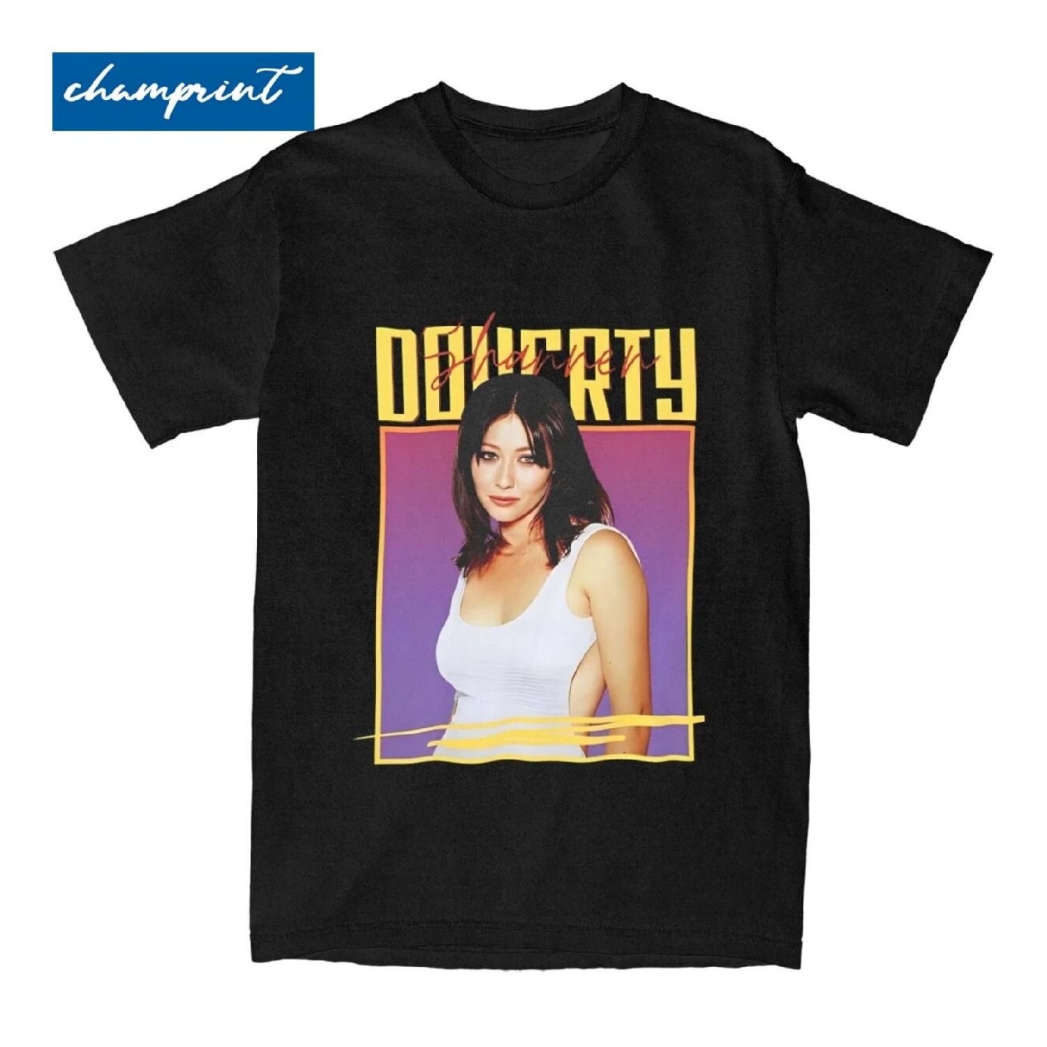 

Men Women s Shannen Doherty T Shirts Pure Cotton Tops Fashion Short Sleeve O Neck Tees Classic T-Shirt S чёрный