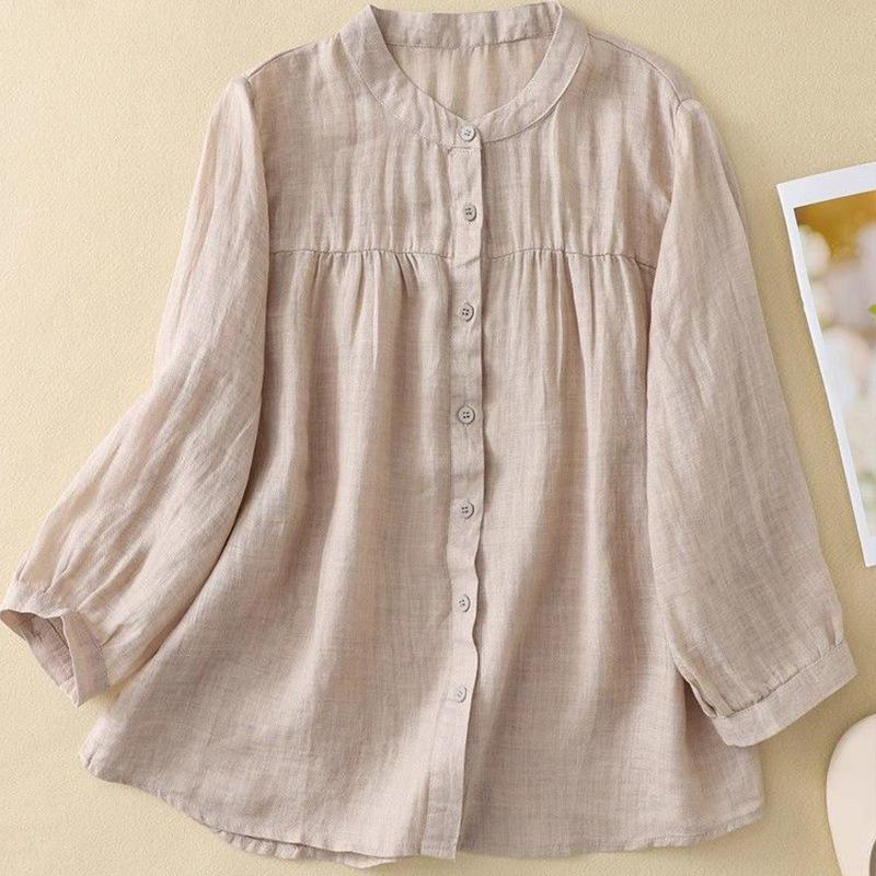 Women's Versatile Spring/Summer Cotton Linen 3/4 Sleeve Loose Casual Cardigan Shirt