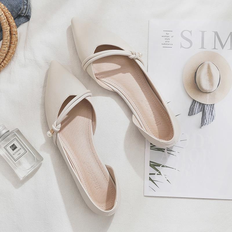 

Неустающие ноги весенне-летние одинарные туфли женские универсальные новые с открытой боковой частью, остроносые, на плоской подошве сандалии 40