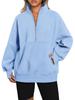 Autumn/Winter European & American Women's Pocket Half-Zip Loose Spliced Stand-Up Collar Fleece Sweatshirt