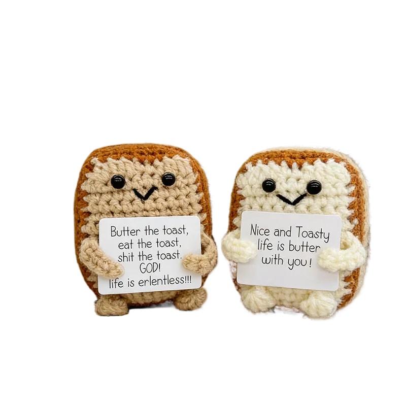 Handmade Crochet Toast Plush Emotional Support Funny Positive Gift for Friends Birthday Graduation Desktop Decor Ornament