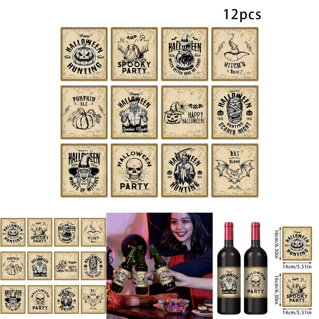 Halloween Vintage Flaschenaufkleber mit Kürbiskopf-Dekor zur Dekoration des Partyortes