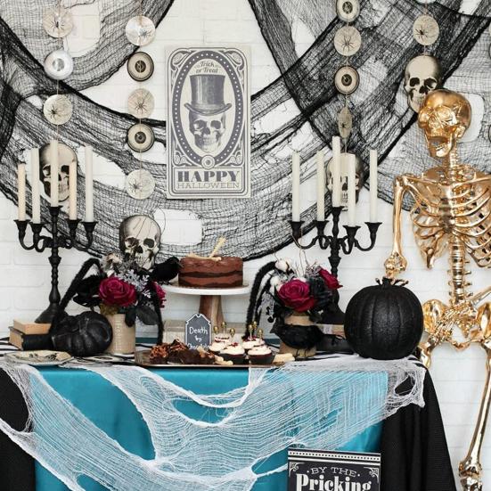 40" x 70" Halloweenská strašidelná látková dekorace Děsivá gáza s krví/černá/bílá Strašidelná látka