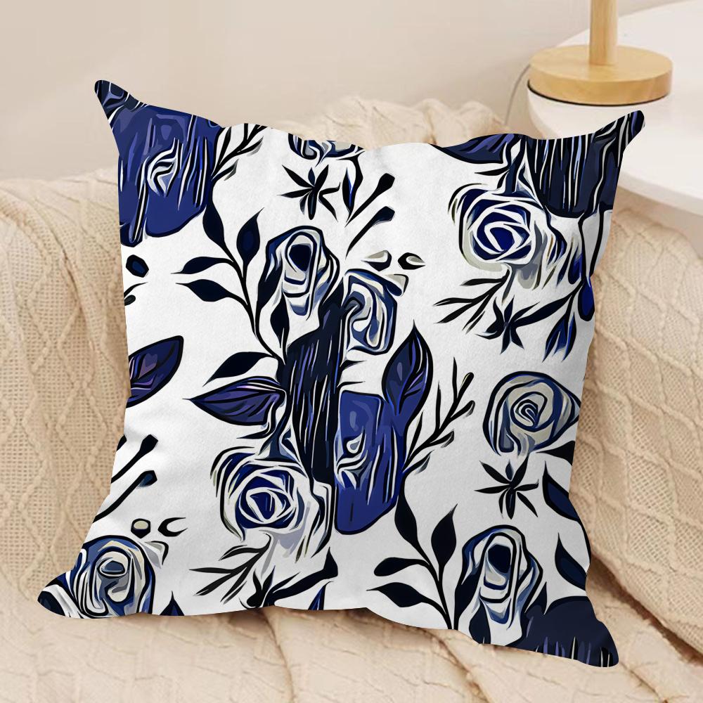 Modern Abstract Flowers Cushion Cover Silky Short Plush Invisible Zipper Dustproof Sofa Pillow Case for Home Decor