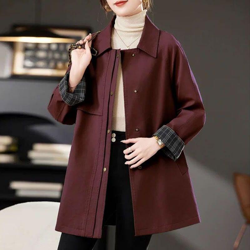 Women's Slim Mid-Length Trench Coat - Autumn/Spring Fashion 2025, Casual Chenille Spandex