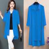 Large Mid-Length Chiffon Cardigan with Three-Quarter Sleeves for Casual Layering and Sun Protection