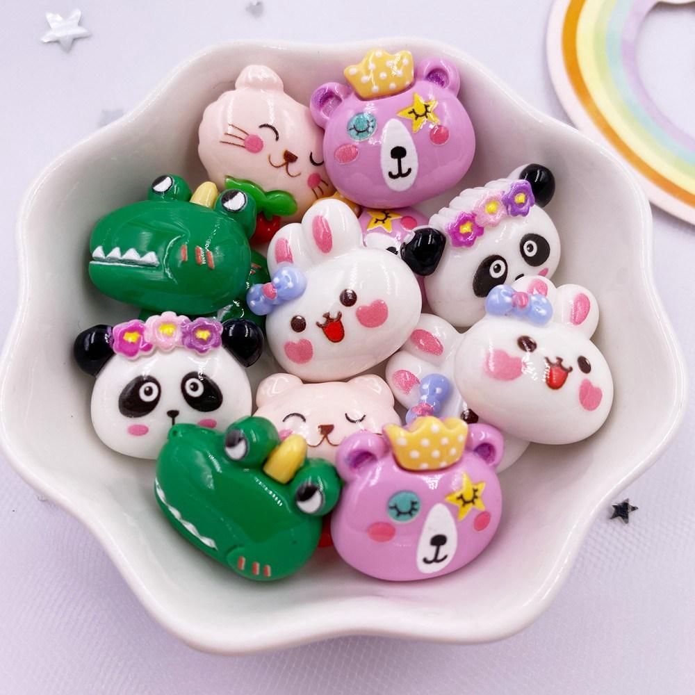 10PCS Painted Resin Kawaii Colorful Cartoon Cat Panda Rabbit Crocodile Figurines Flatback Scrapbook DIY Decor Crafts Accessories