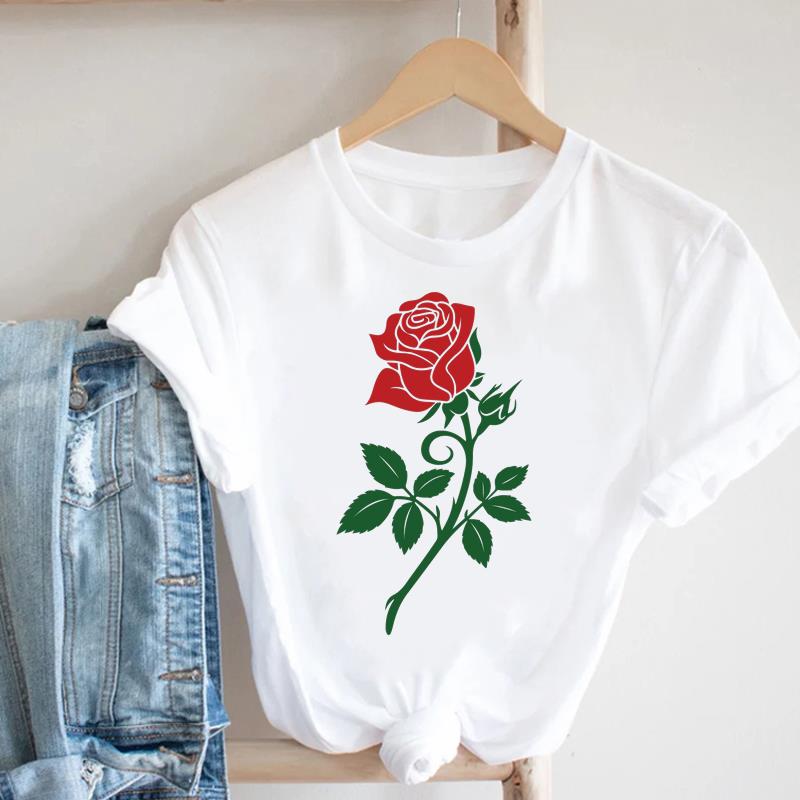 (Азиатский размер) Футболка Мода Женская милый цветок тренд милая Одежда Повседневный Топ Короткий рукав Футболка Принт Леди Женская Графические футболки
