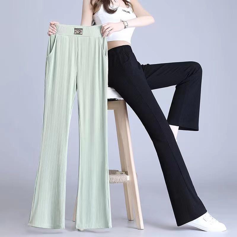 

2025 Spring Women s Micro Flare Pants - Thin, Drapey, Loose, Plus Size, Ice Silk, Casual, Slimming Summer Trousers M [80-100 lbs]