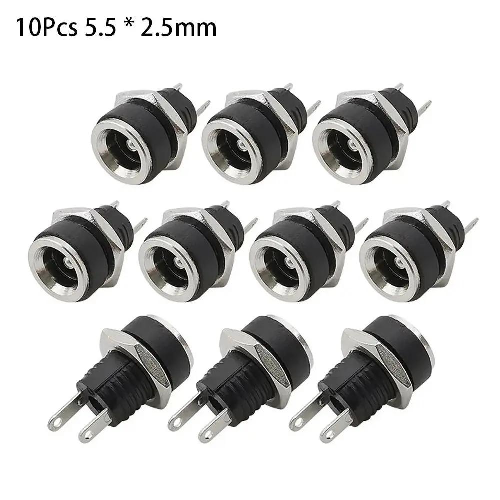 10Pcs DC022B 5.5 x 2.1mm DC Power Jack Supply Socket Connector 3 DC Female 2 Terminal 2 Pin Panel Mount Connector Plug Adapter