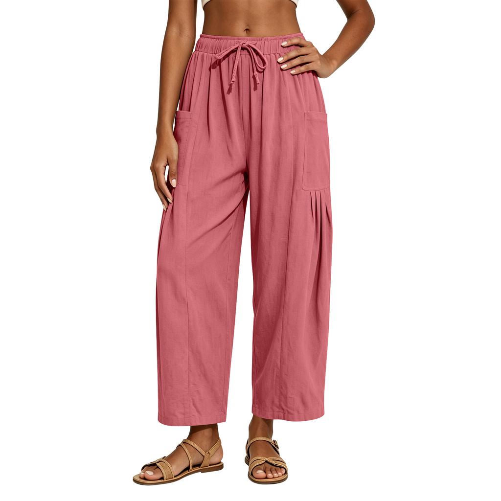 Women's Loose-fitting Wide-leg Pants, Casual Loose-fitting Pants, High-elastic Waistband, Long Pants With Pockets