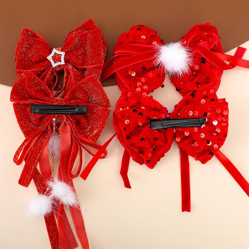 Festlicher roter Schleifenquasten-Haarclip für Mädchen und Frauen - Weihnachts- & Neujahrs-Pferdeschwanz-Accessoire