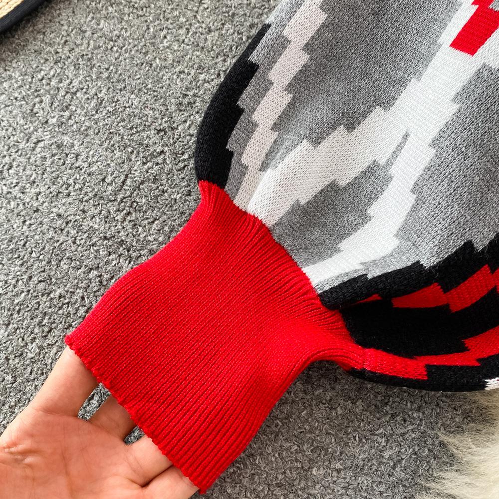 Conjunto de Moda para Mujer Otoño Invierno Suéter Holgado de Manga Larga a Cuadros Conjunto de Dos Piezas Pantalones de Punto Rectos de Pierna Ancha Adelgazantes de Cintura Alta