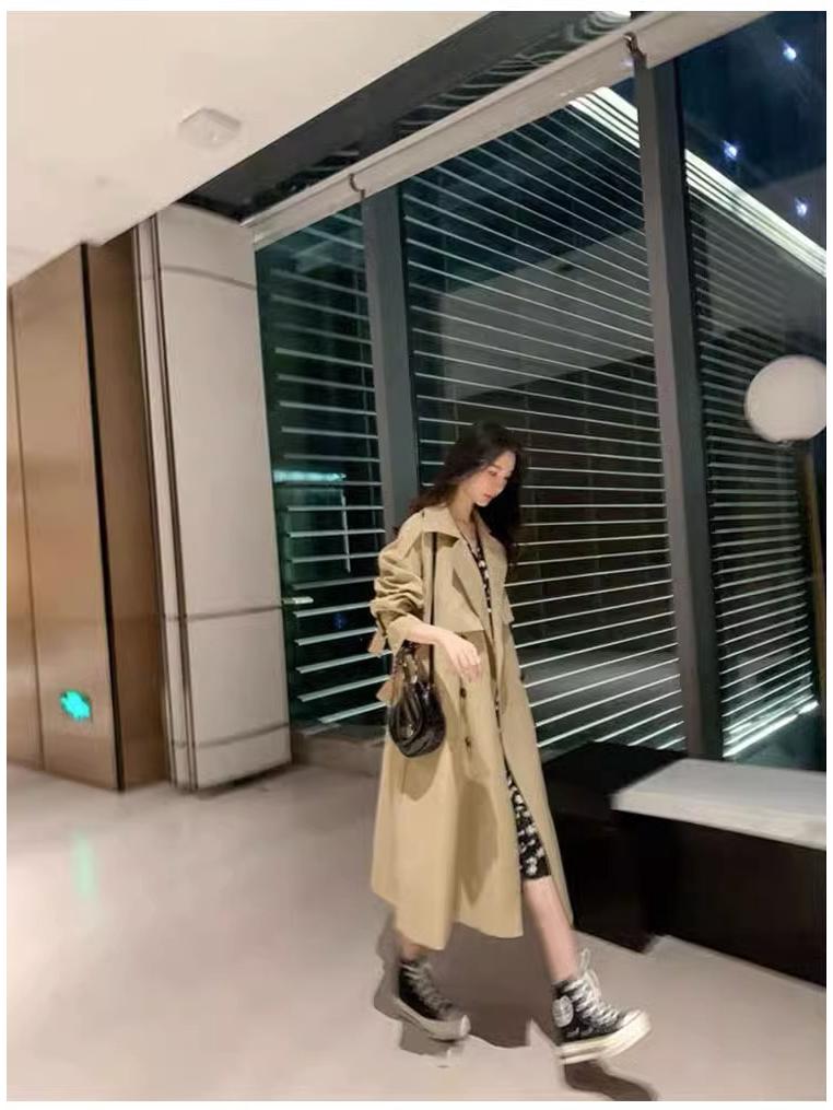 2025 Women's Mid-Length Trench Coat - Petite Fit, Korean & British Style for Autumn/Winter