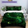 3pcs Green Serpent Print Duvet Cover Set, Cover For Bedroom Guest Room (1 Duvet Cover + 2 Pillowcase, Without Quilt),  yy250922220