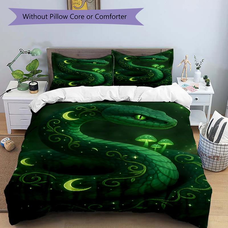 3pcs Green Serpent Print Duvet Cover Set, Cover For Bedroom Guest Room (1 Duvet Cover + 2 Pillowcase, Without Quilt), yy250922220