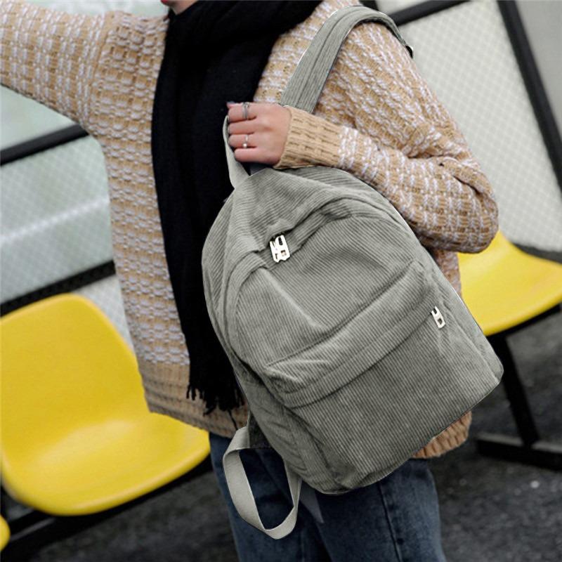 Style Soft Fabric Backpack Female Corduroy Design School Backpack For Teenage Girls Striped Backpack Women Velvet Screen