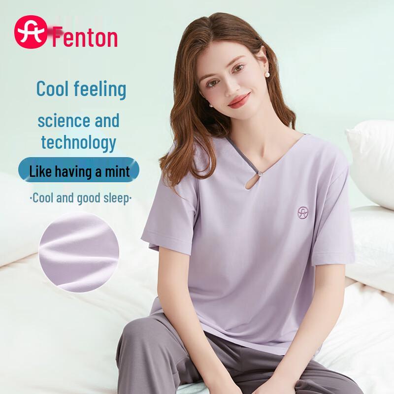 Fenteng Women s Cooling V-Neck Short-Sleeve Shorts Pajama Set XXL