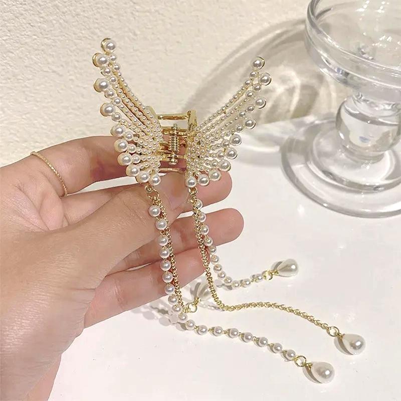 Tassel Butterfly Pearl Hair Clip Women Hair Claw Hairpin Hair Crab Hairaccessory