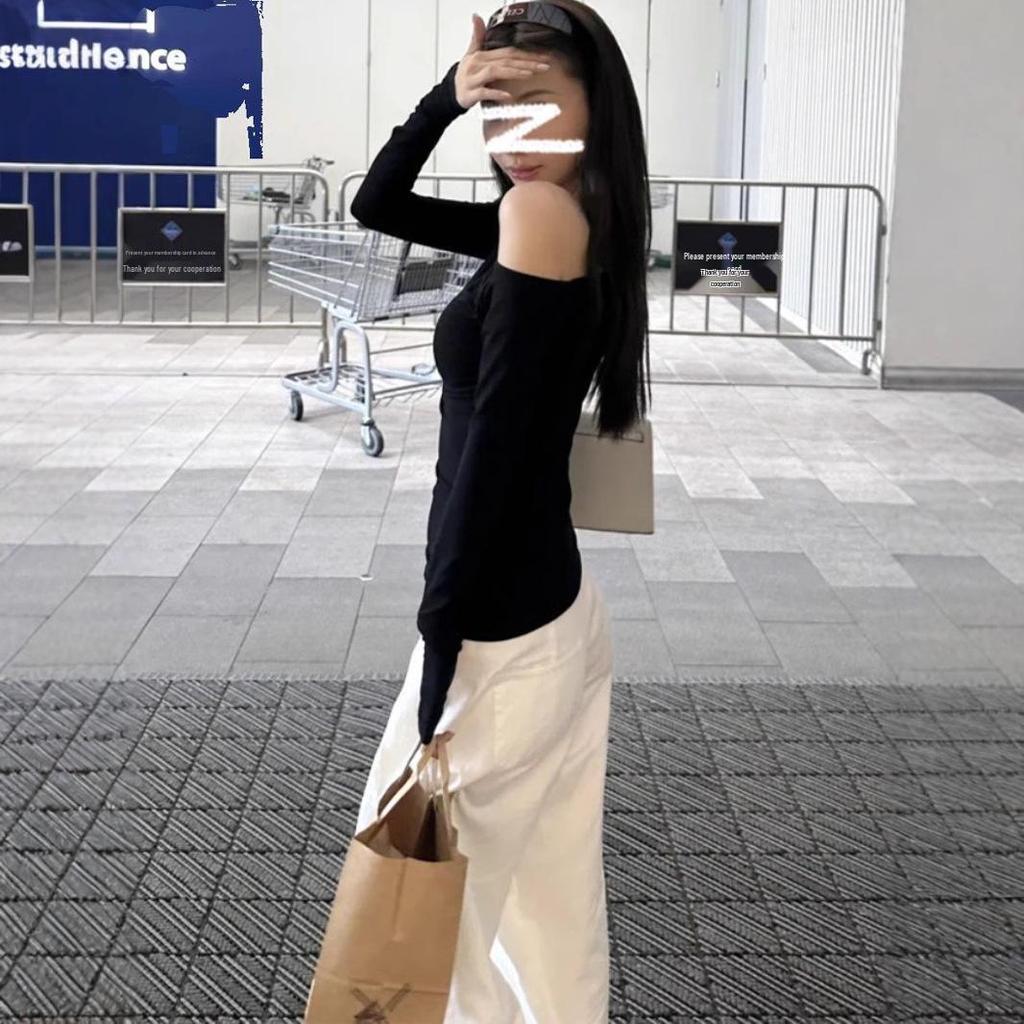 High-Quality Retro French Off-Shoulder Long Sleeve Women's T-Shirt
