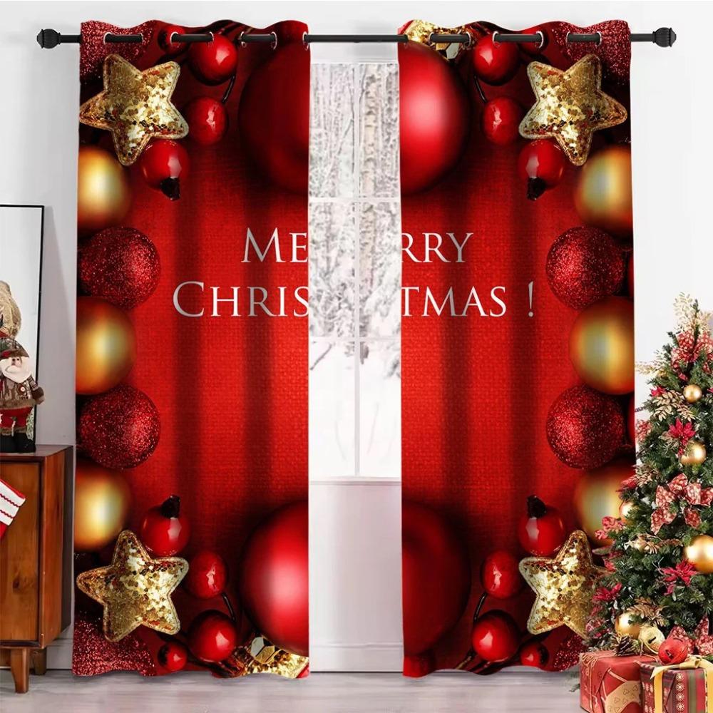 Joyful Latest  Christmas Drapes Christmas Bells Crimson Festive Drapes 2 Panels Deluxe Livingroom Space Bedchamber Balcony Kitchen Decoration