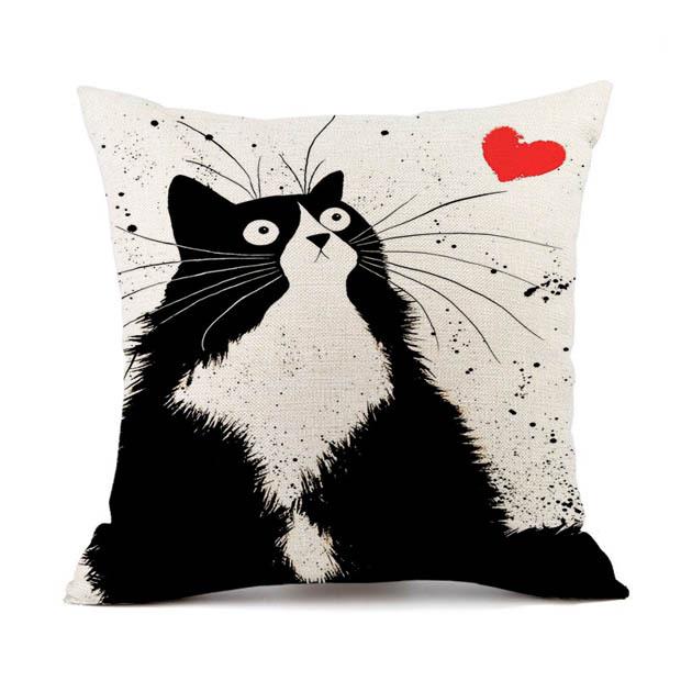 European Linen Cat Print Sofa Pillow Cover